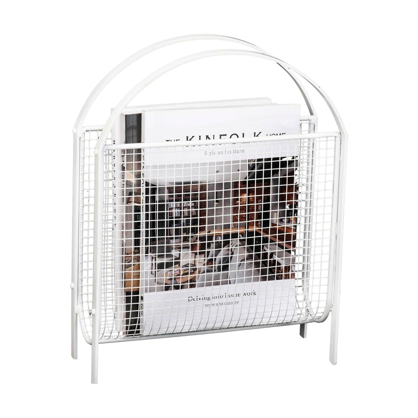 MyGift White Metal Mesh Magazine Rack, Mid Century Freestanding Holder | Sling-style storage keeps newspapers and