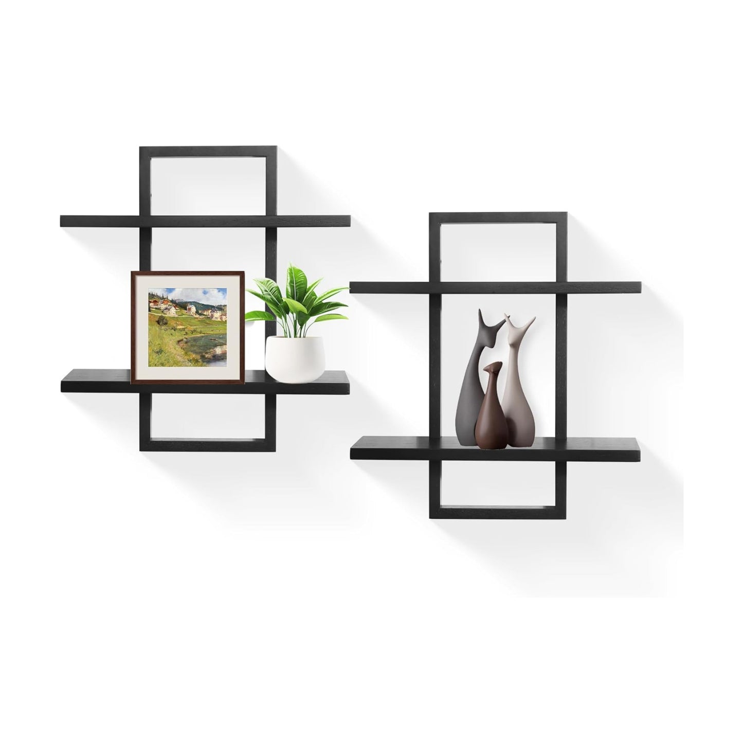 Floating Shelves / Modern Decorative Plants Shelves / Black-2 Tier / Set of 2