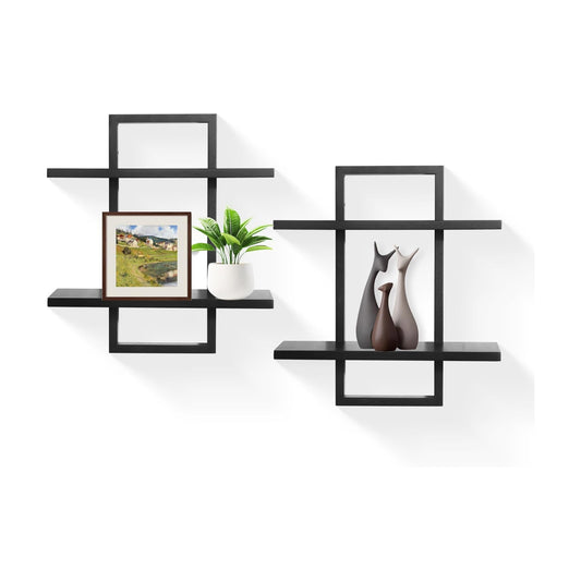 Floating Shelves / Modern Decorative Plants Shelves / Black-2 Tier / Set of 2