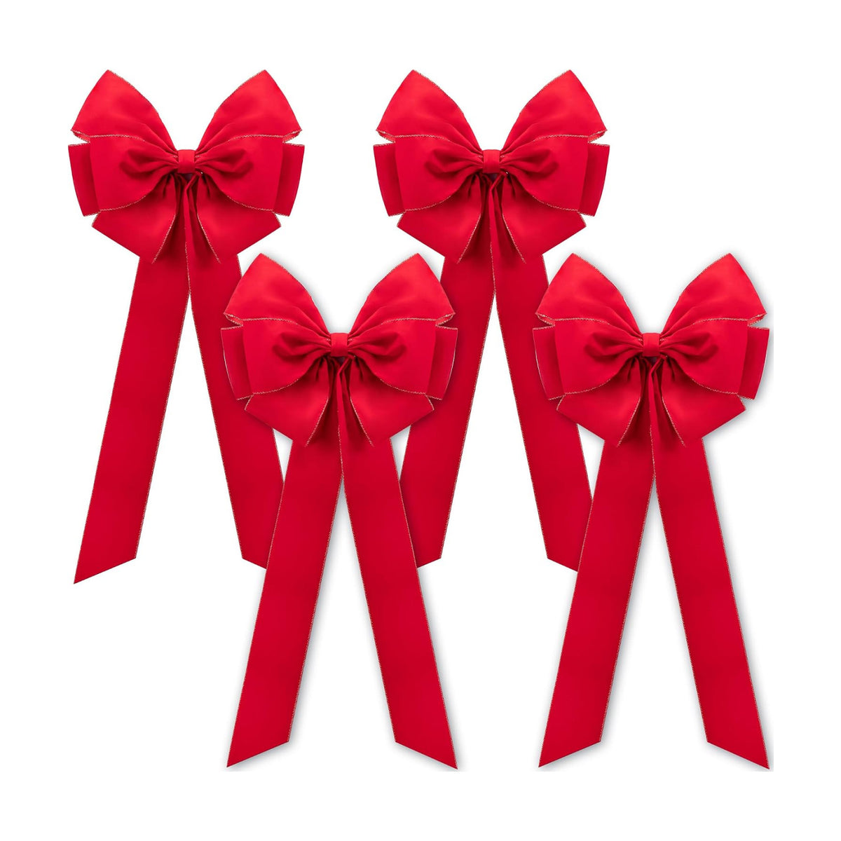4 Pcs Large Christmas Bow, 35" x 17" Red Velvet Golden Edged Bows