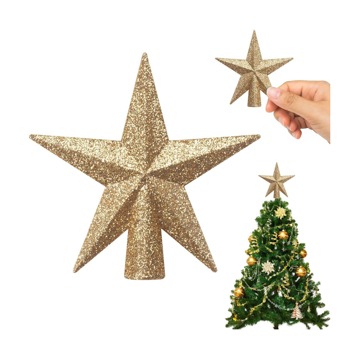 SUNEZLGO Mini Christmas Tree Topper, 3.35 Inch Small Star Treetop, Small Christmas Tree Top, Mini Christmas Tree Ornaments, Ornaments for Tree, Tree Star for Xmas Holiday Party Home Decoration