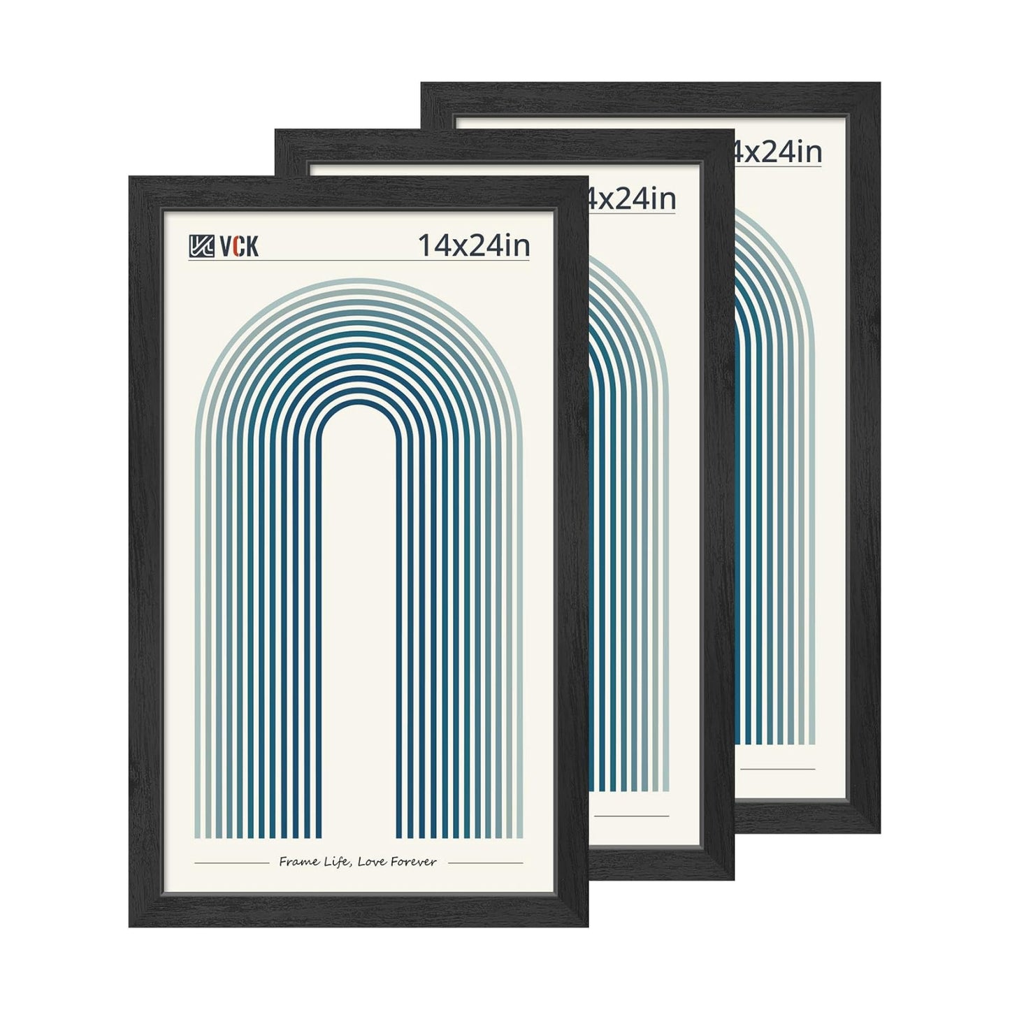 VCK 14x24 Picture Frames Set of 3, Black Woodgrain, Wall Hanging | Wide Border, Exclusive Woodgrain, Shatterproof