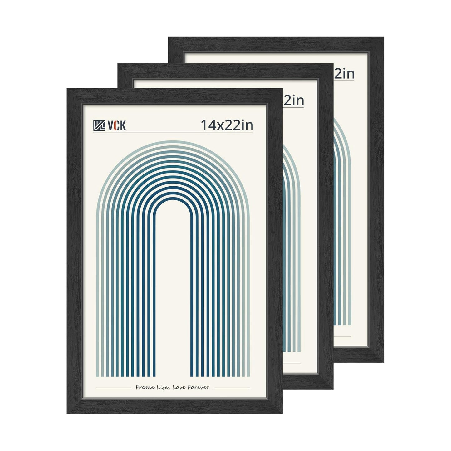 VCK 14x22 Picture Frame Set of 3, Black Woodgrain, Wall Hanging | Wide Border, Exclusive Woodgrain, Shatterproof