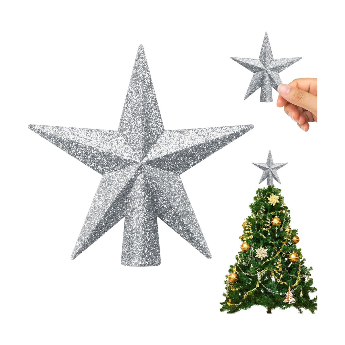 SUNEZLGO Mini Christmas Tree Topper, 3.35 Inch Small Star Treetop, Small Christmas Tree Top, Mini Christmas Tree Ornaments, Ornaments for Tree, Tree Star for Xmas Holiday Party Home Decoration