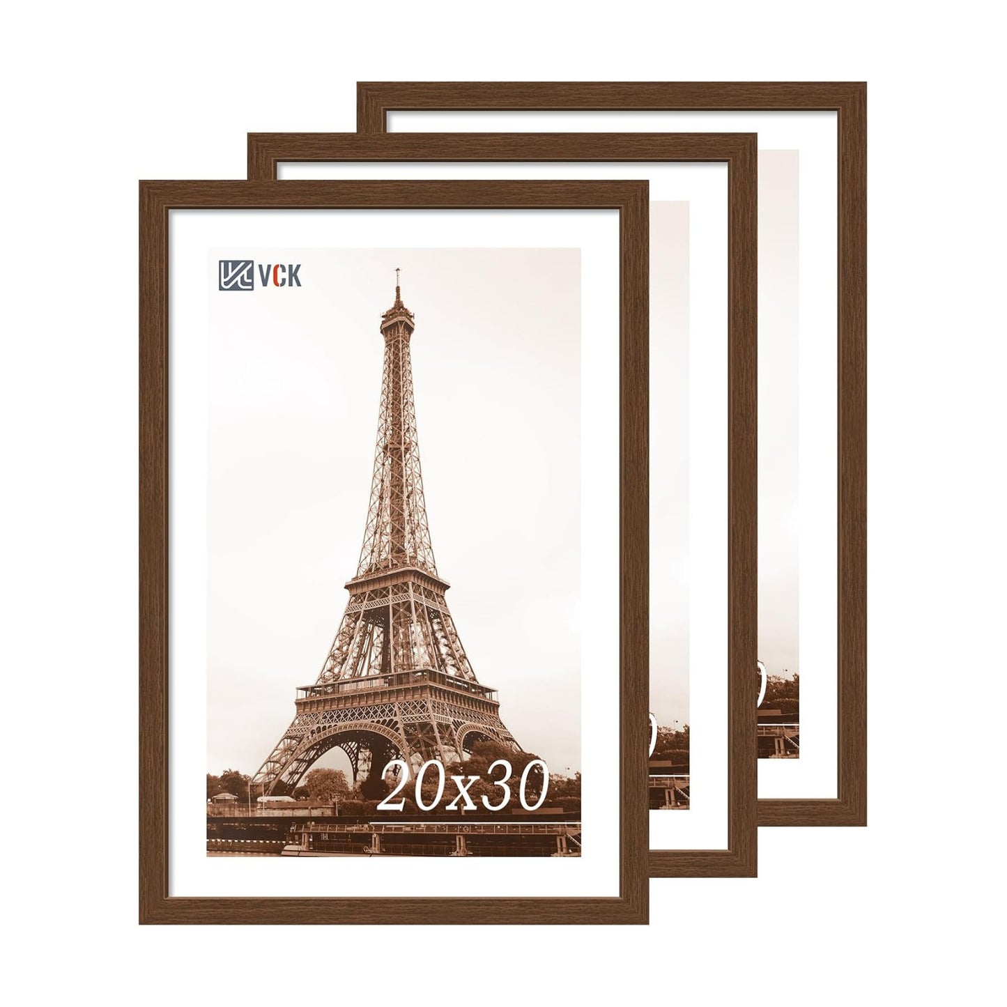 VCK 20x30 Poster Frame 3 Pack - Brown Wood 30x20 Picture Frames For Wall | 20x30 picture frame, plexiglass, 1.1 inch