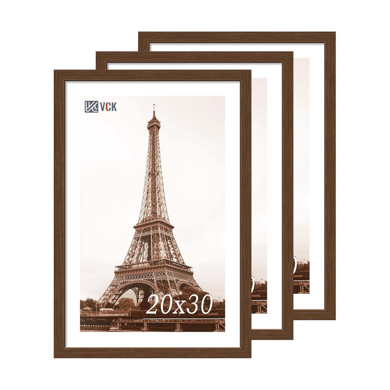 VCK 20x30 Poster Frame 3 Pack - Brown Wood 30x20 Picture Frames For Wall | 20x30 picture frame, plexiglass, 1.1 inch