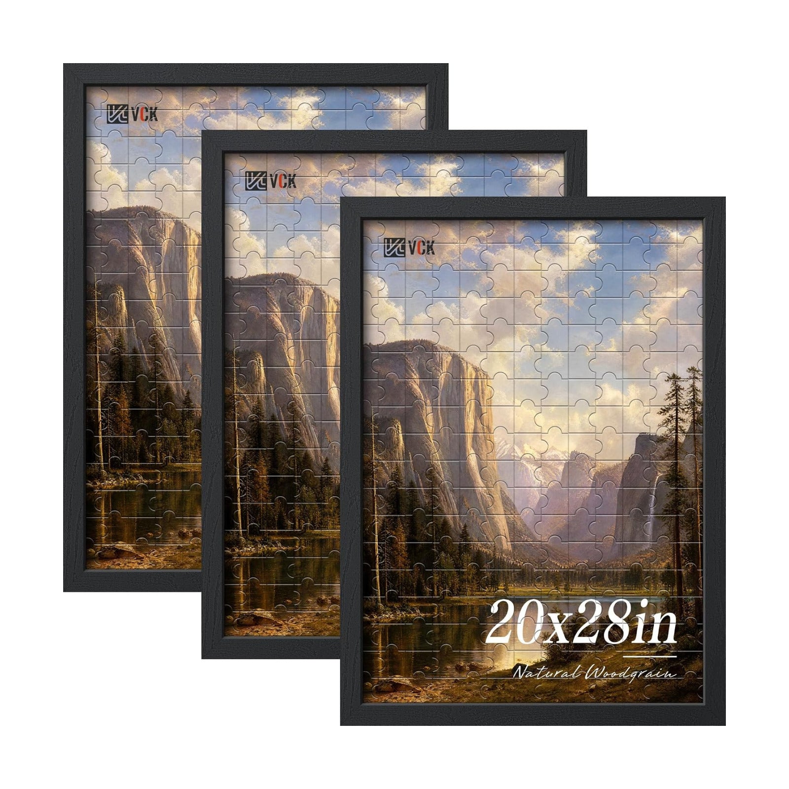 VCK 20x28 Picture Frame 3 Pack, Black Woodgrain Puzzle Frame, Wall Hanging | Wide Border, Exclusive Woodgrain