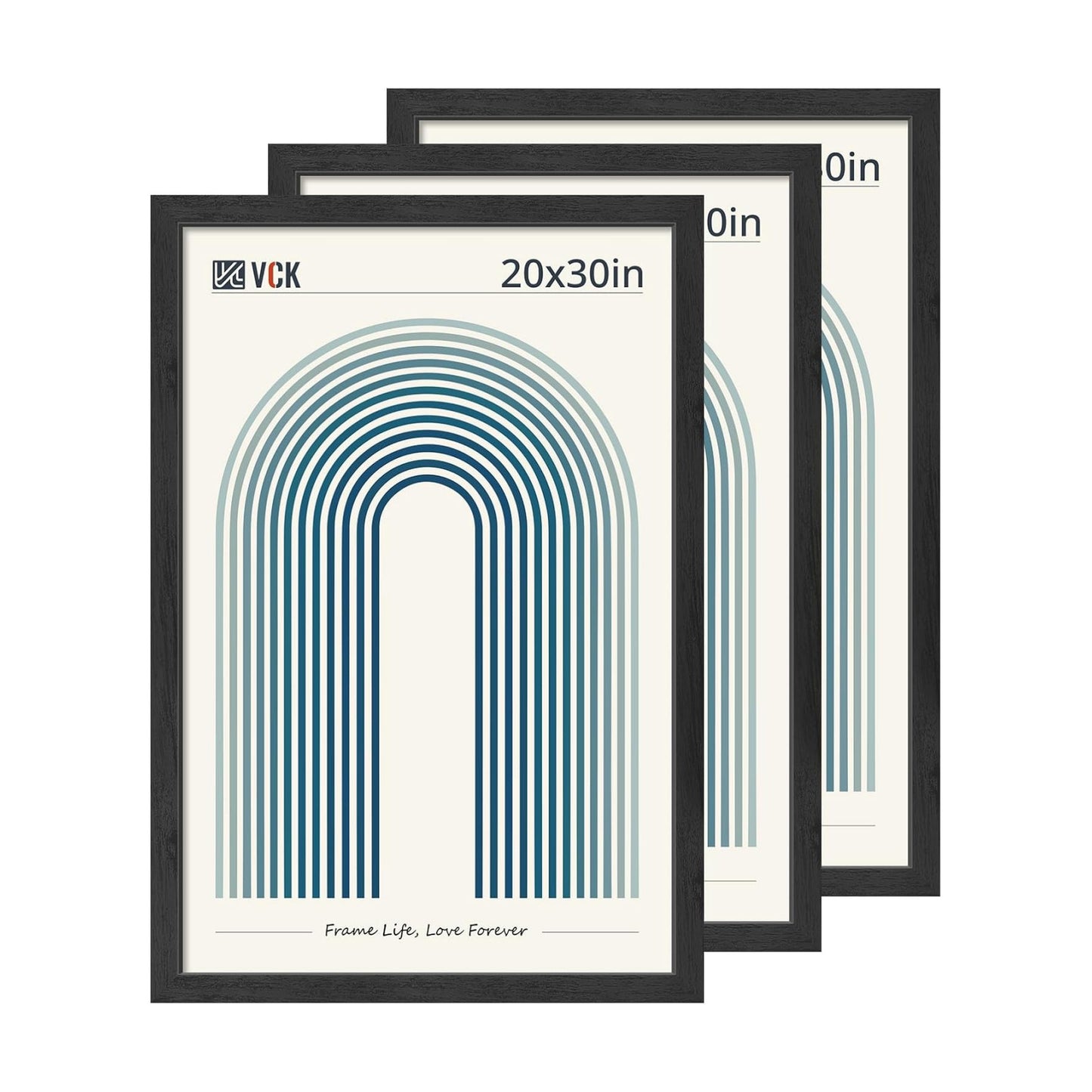 VCK 20x30 Poster Frame Set of 3, Black Woodgrain, Wall Hanging | Wide Border, Exclusive Woodgrain, Shatterproof