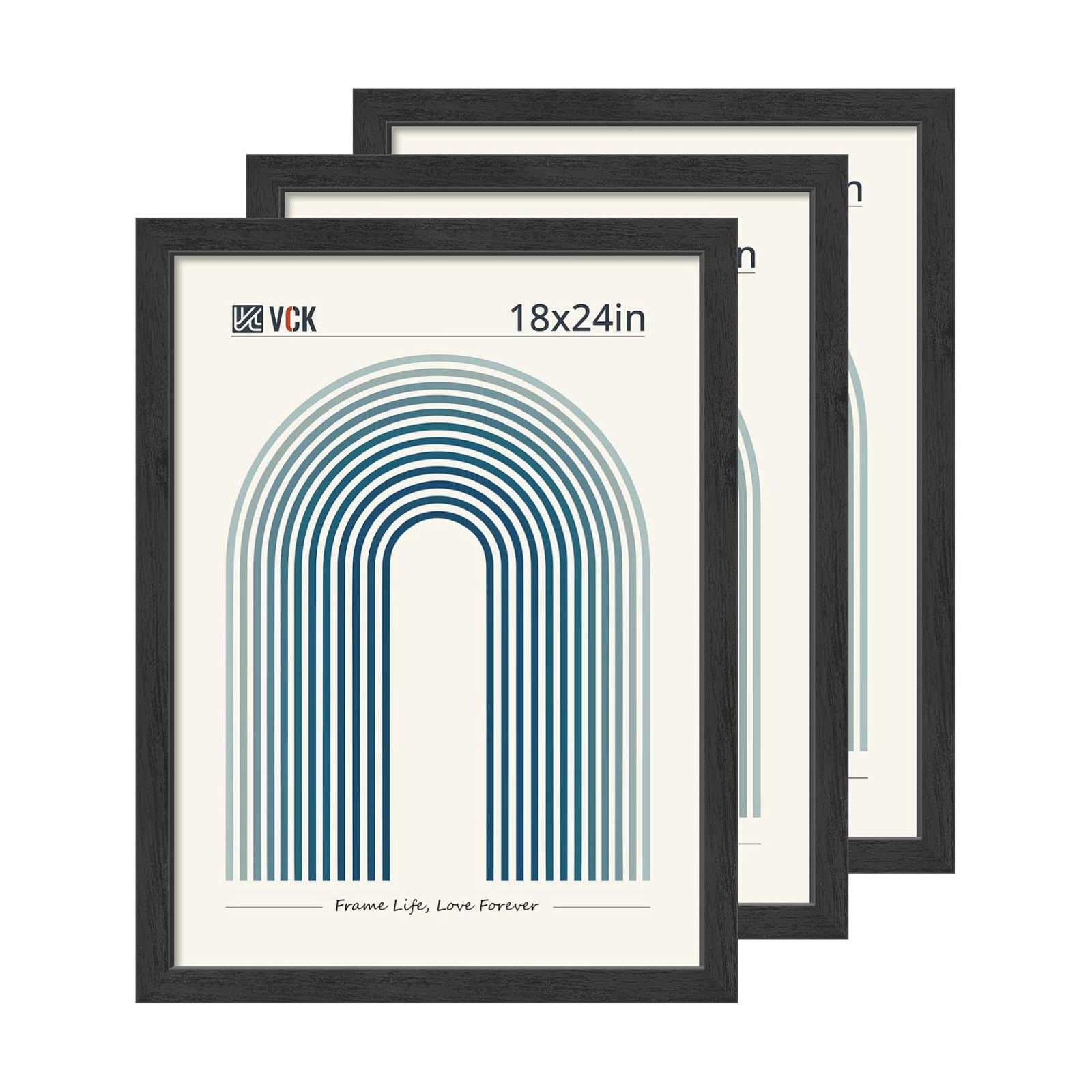 VCK 18x24 Poster Frames Set of 3, Black Woodgrain, Wall Hanging | Wide Border, Exclusive Woodgrain, Shatterproof