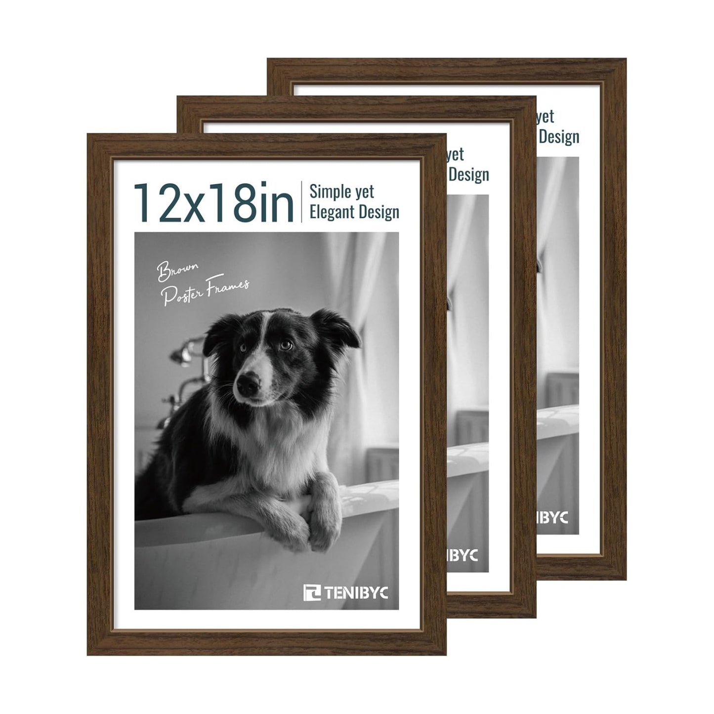 12x18 Poster Frame 3 Pack, Brown Wood, Real Glass, Wall Hanging | Thick HD Tempered Glass, Large Movie Picture Frame