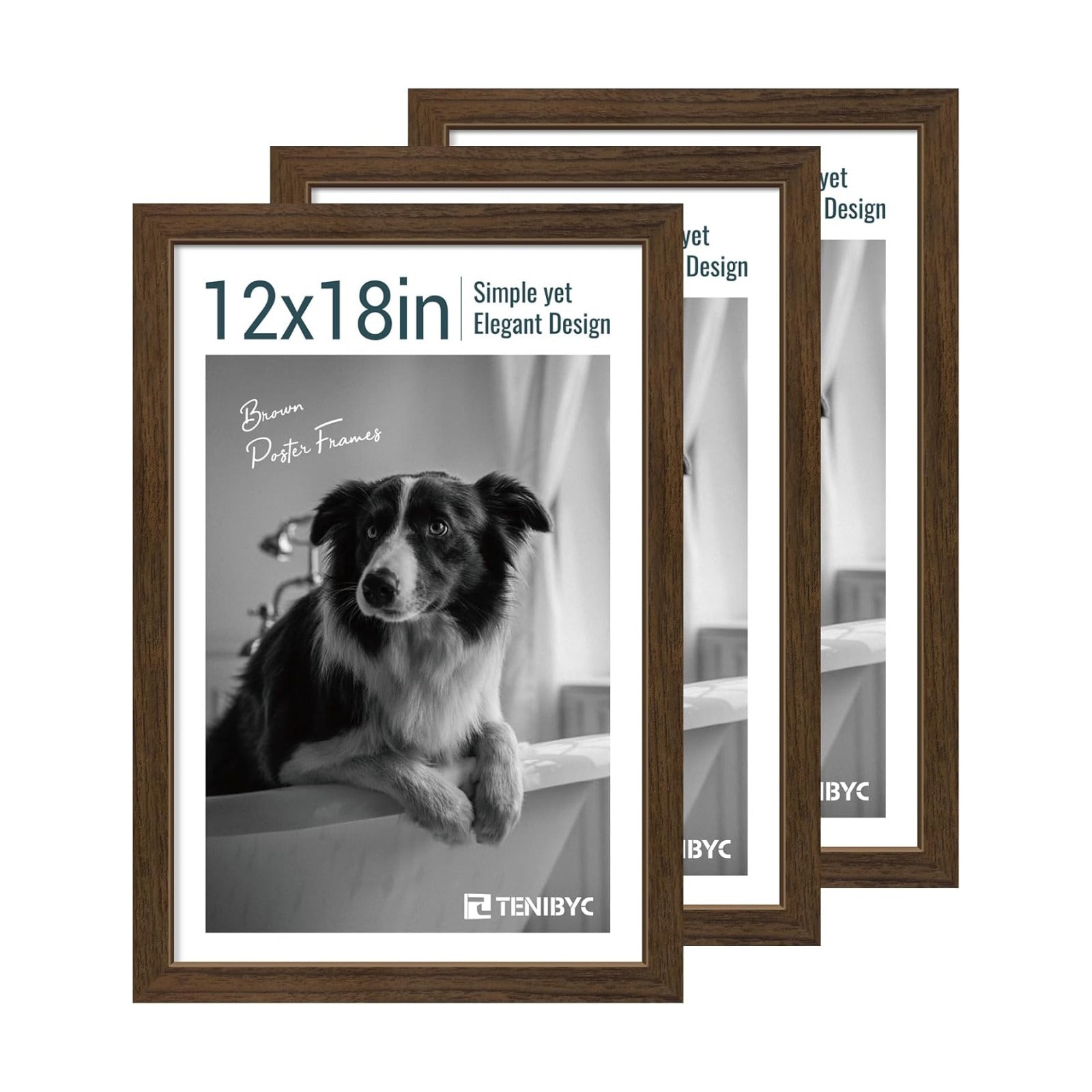12x18 Poster Frame 3 Pack, Brown Wood, Real Glass, Wall Hanging | Thick HD Tempered Glass, Large Movie Picture Frame