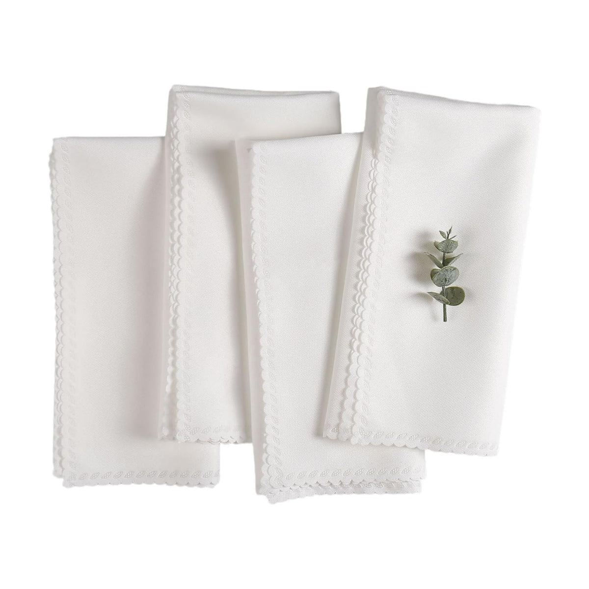 White Cloth Napkins Set of 4, Polyester Dinner Napkins Washable Reusable, Wave Lace Table Cloth Napkins for Christmas Thanksgiving Festival Holiday Dinner Table Decoration