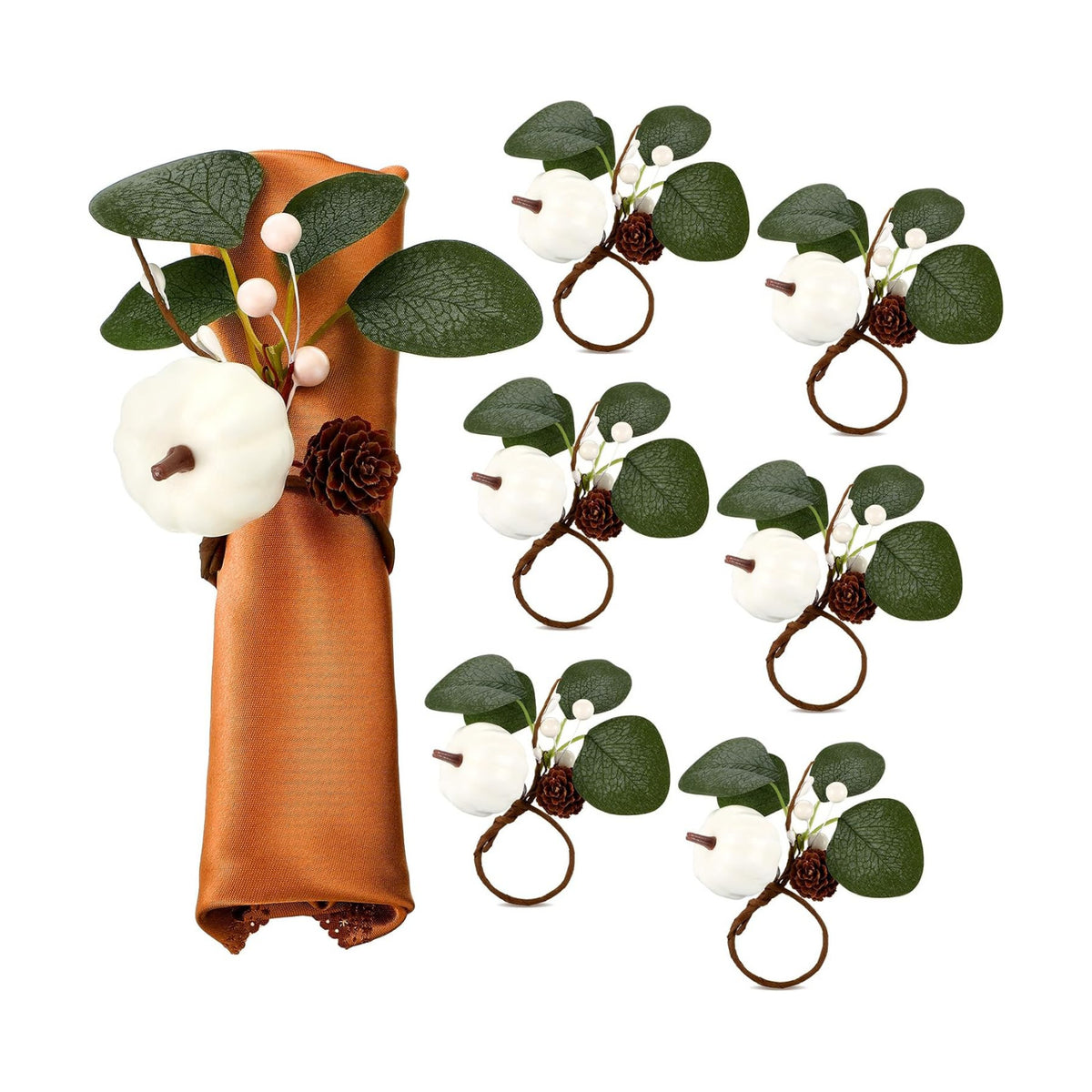 Teenyyou Set of 6 Fall Napkin Rings White Pumpkin Ring Holder