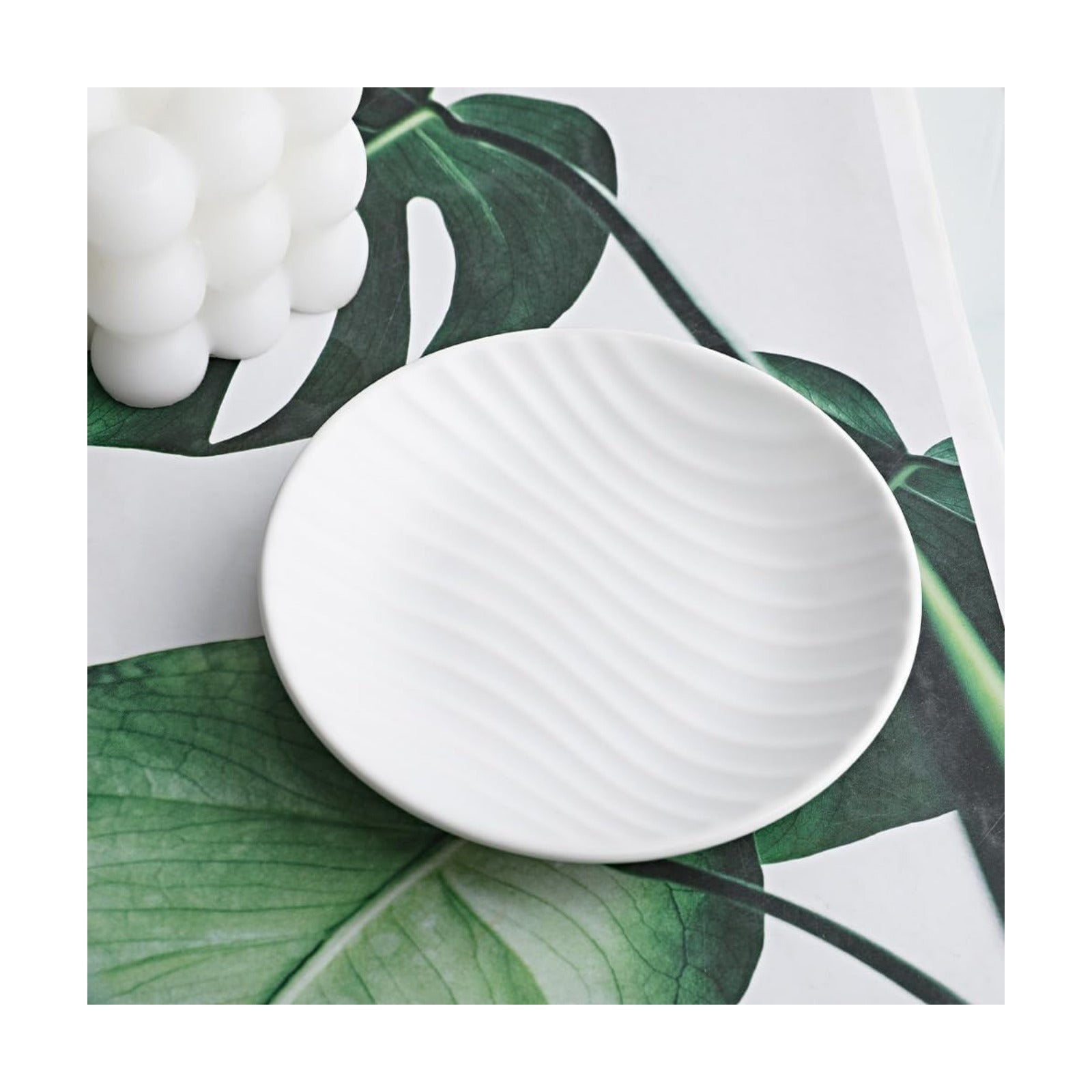Modern Minimalist Striped Design Ceramic Tray / White