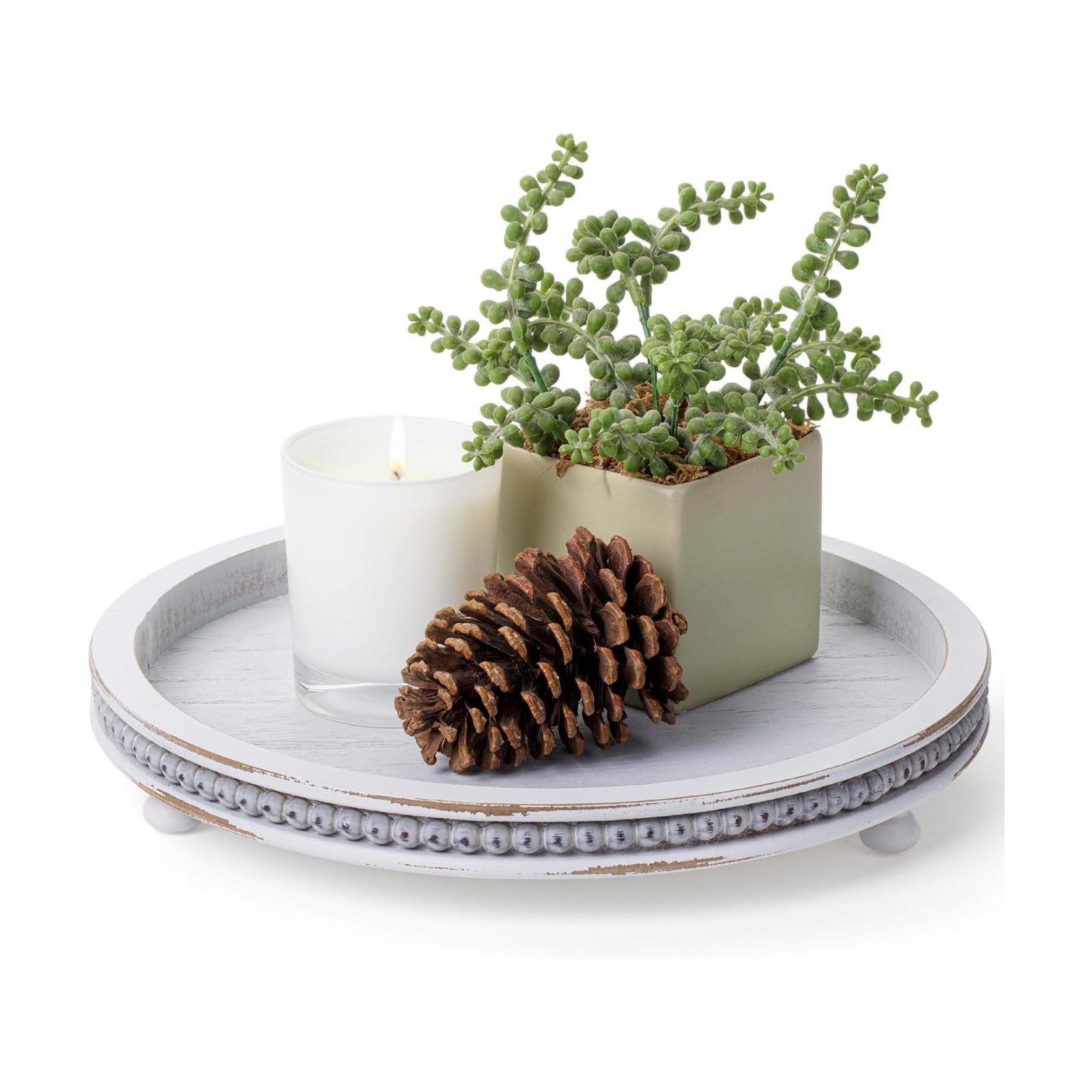 Wooden Round Tray / Light Gray