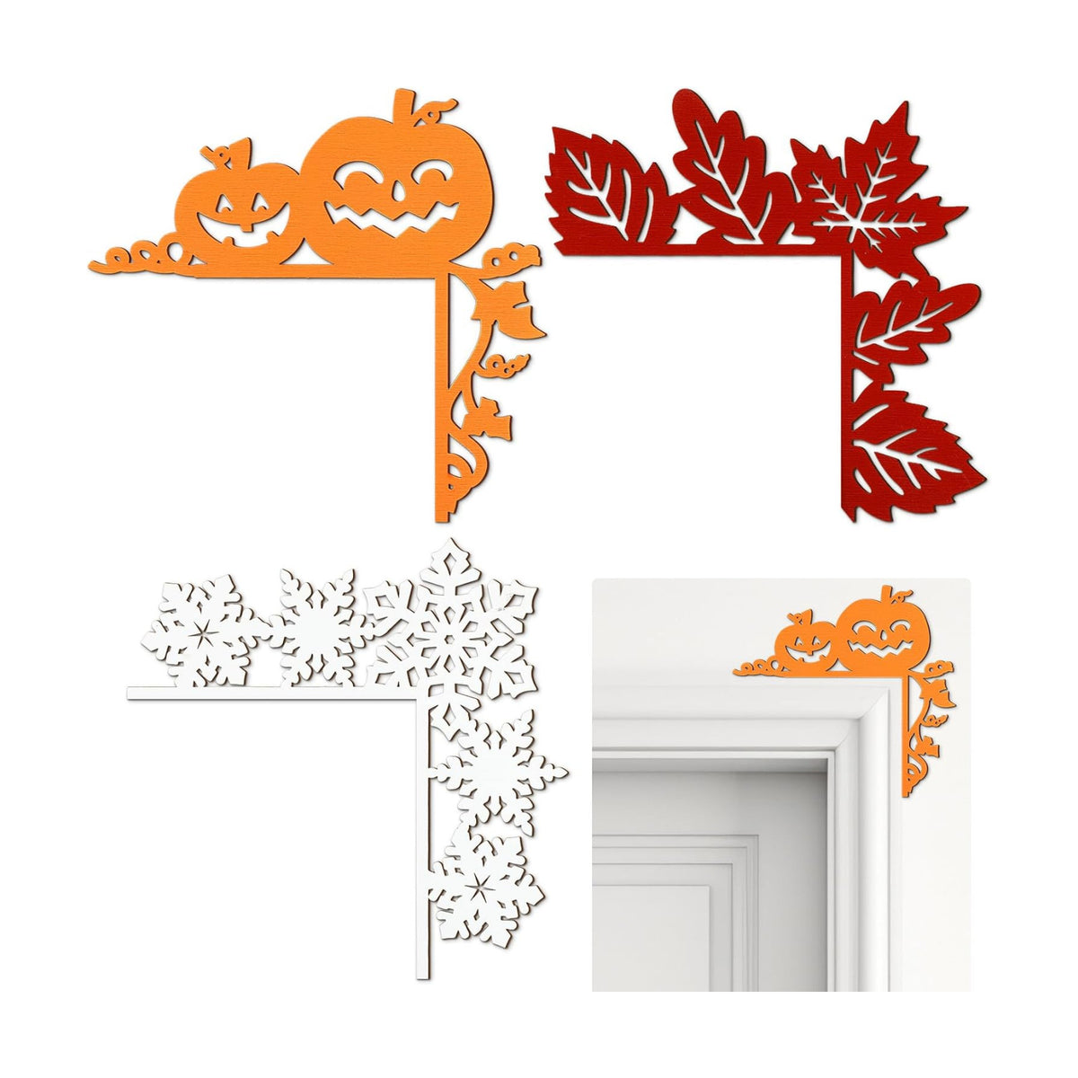 RattanView 3 Pcs Fall Door Corner Decor Pumpkin Maple Leaf Snowflake