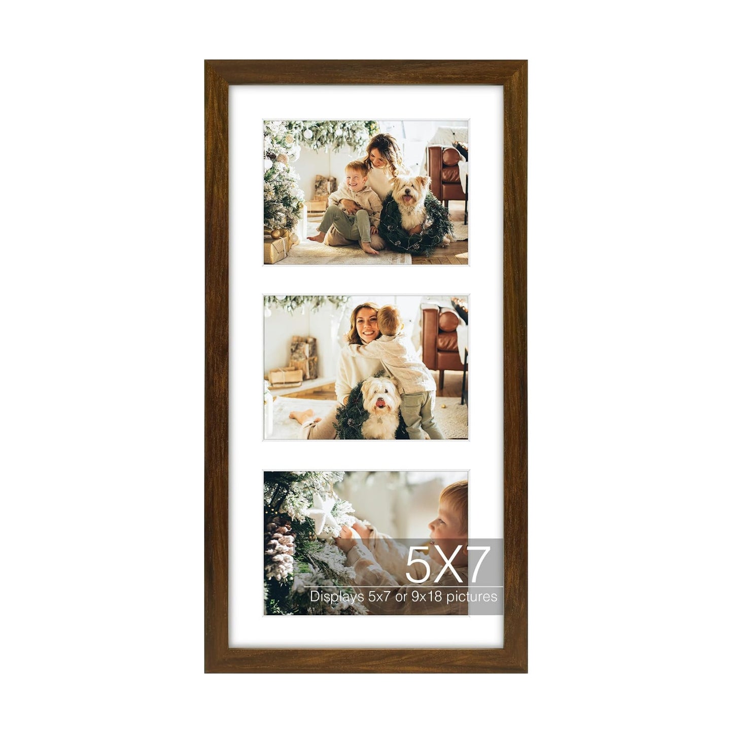 Golden State Art Three 5x7 Collage Picture Frame - Solid Wood with Tempered Glass - Multi Picture Frame Display Three