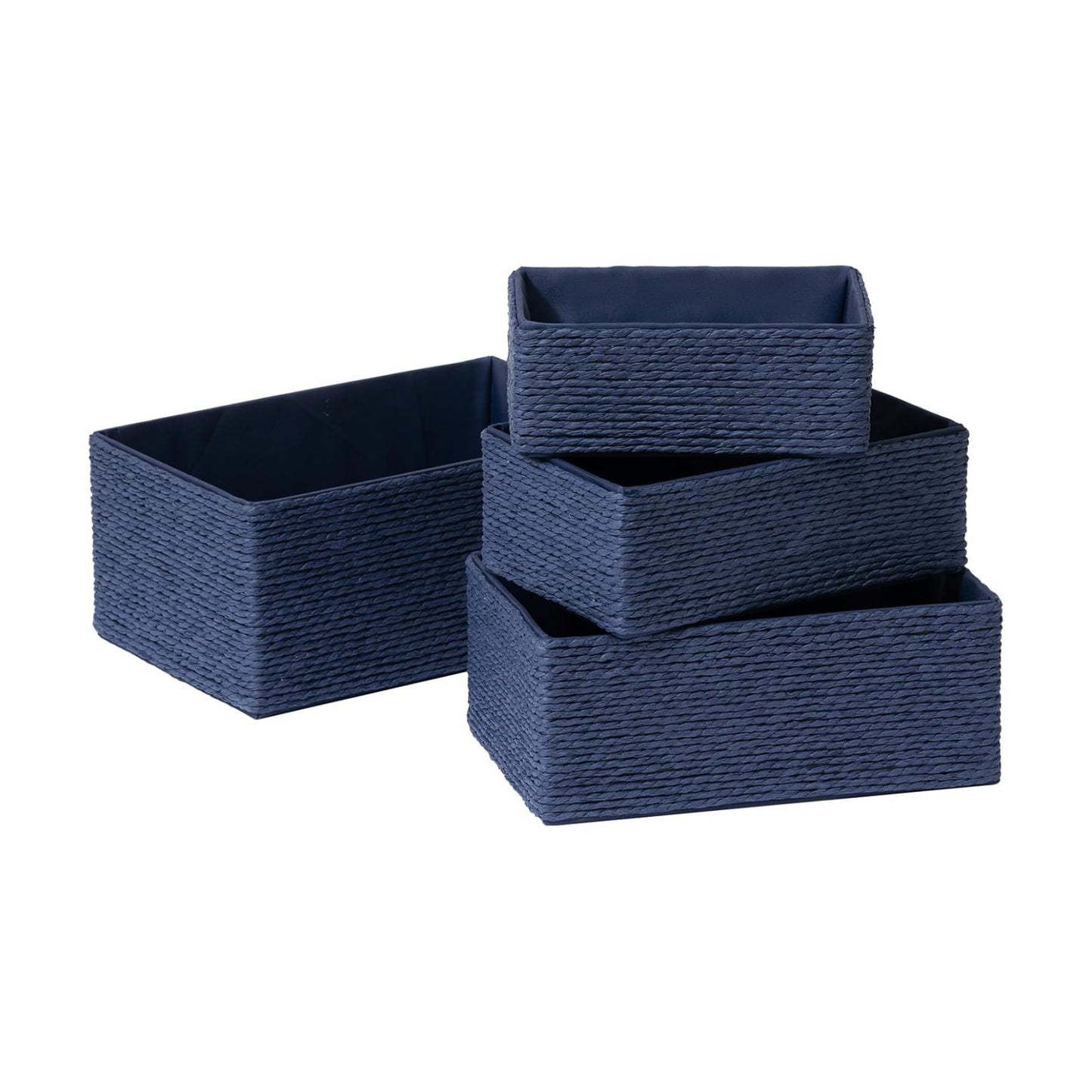 Stackable Wicker Baskets / Navy Blue / Set of 4