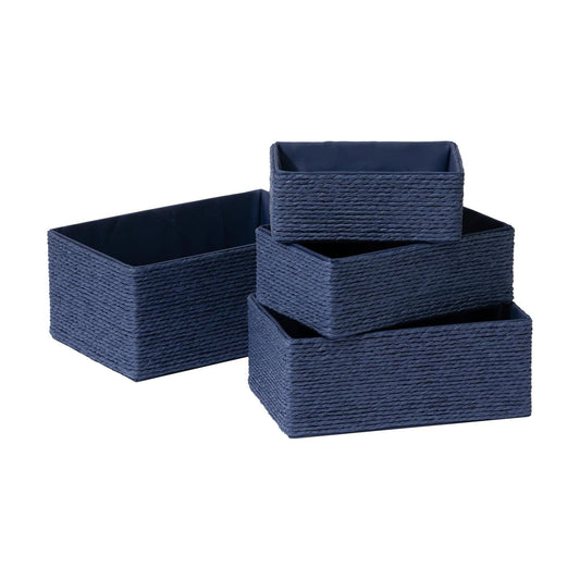 Stackable Wicker Baskets / Navy Blue / Set of 4
