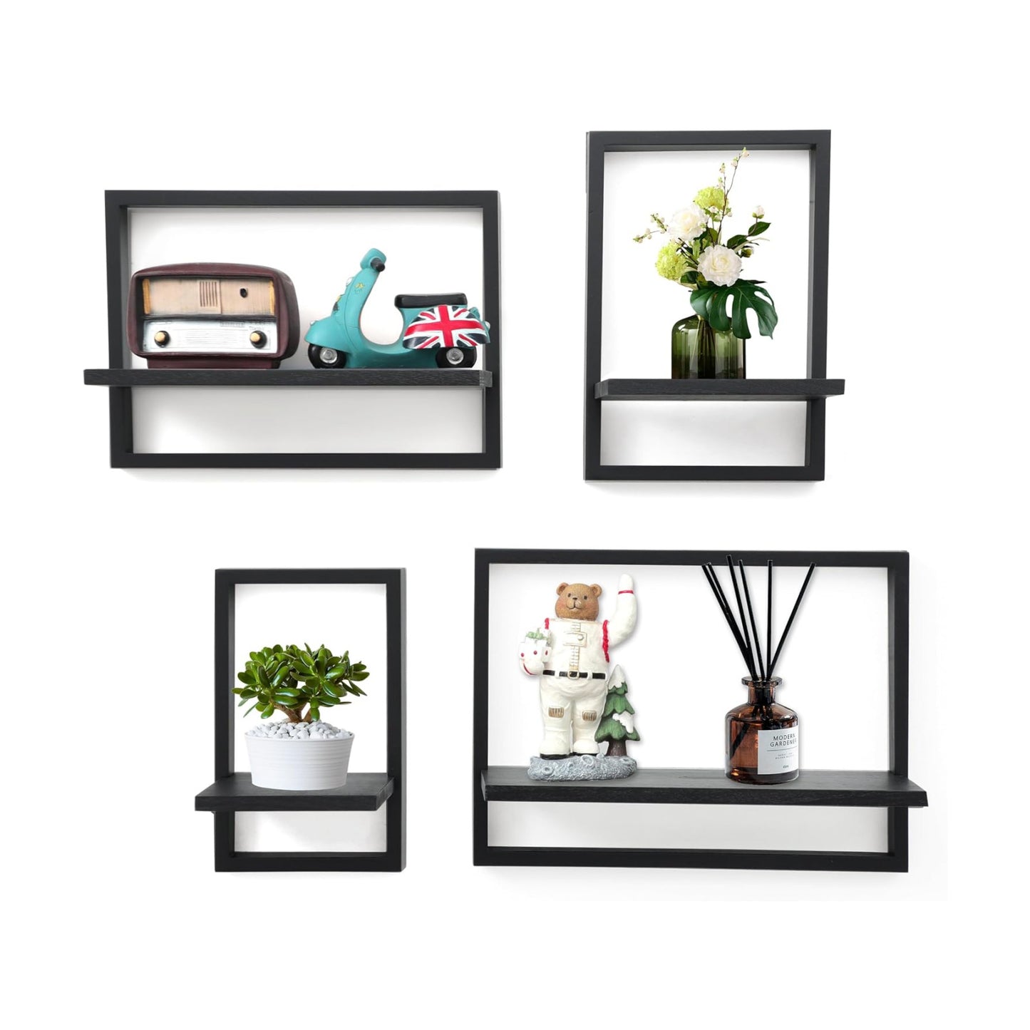 Square Floating Shelves / Rustic Black / Set of 4