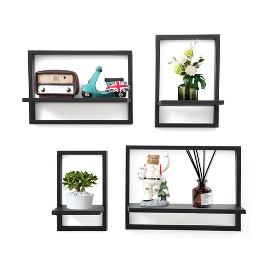 Square Floating Shelves / Rustic Black / Set of 4