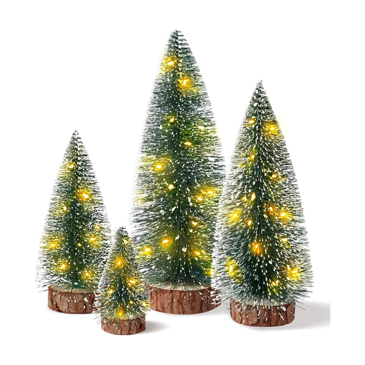4PCS Mini Christmas Tree with Lights, Bottle Brush Trees, Christmas Table Decorations, Small Christmas Village Trees for Xmas Holiday Party Home Craft (Lighted)