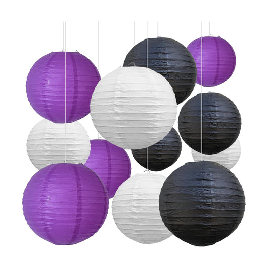 BEISHIDA Black Purple White Paper Lanterns 6/8/10/12Inch Round Chinese Lamp