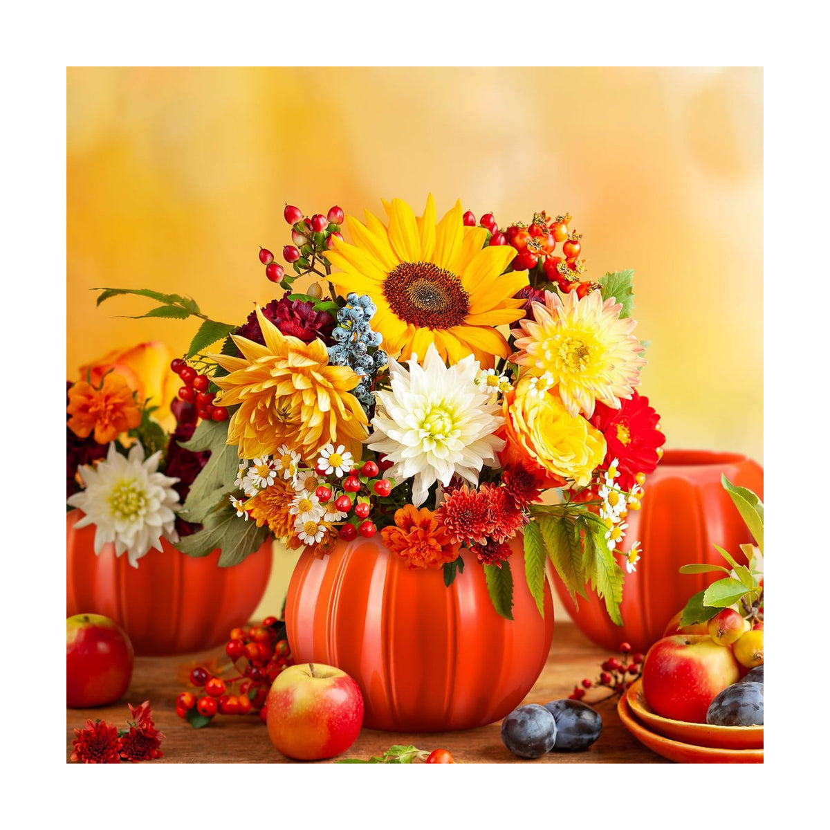 Sieral 3 Pcs Ceramic Pumpkin Vase 5.5" Orange Pumpkin Table Decor Fall Vase