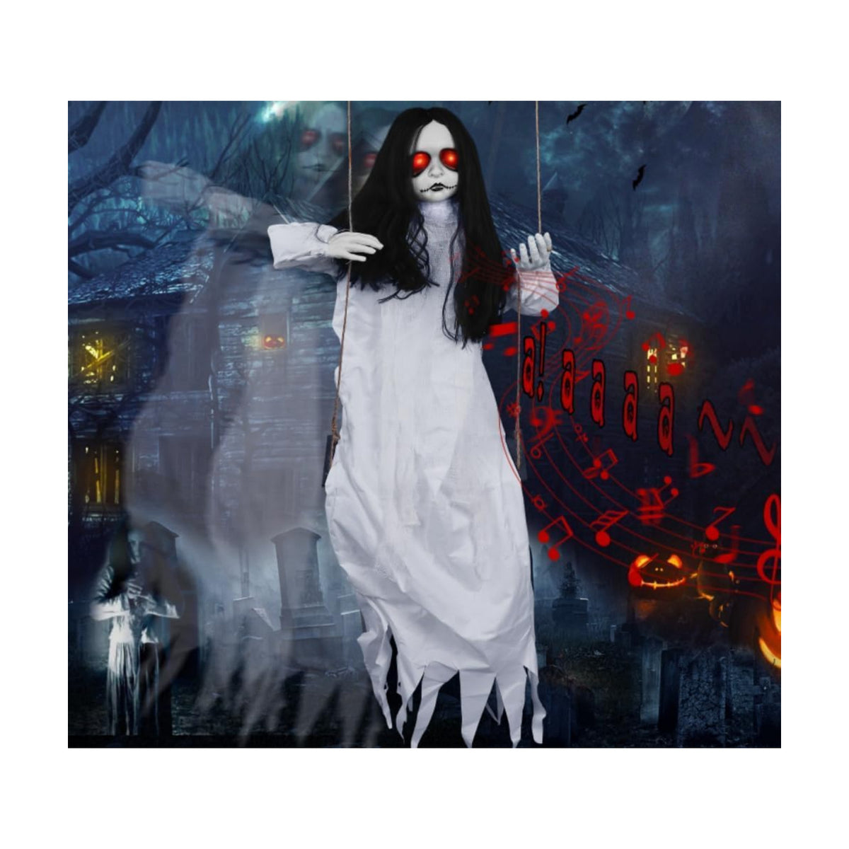 Scary Halloween Decorations Outdoor, 47-Inch Hanging Swinging Doll Girl