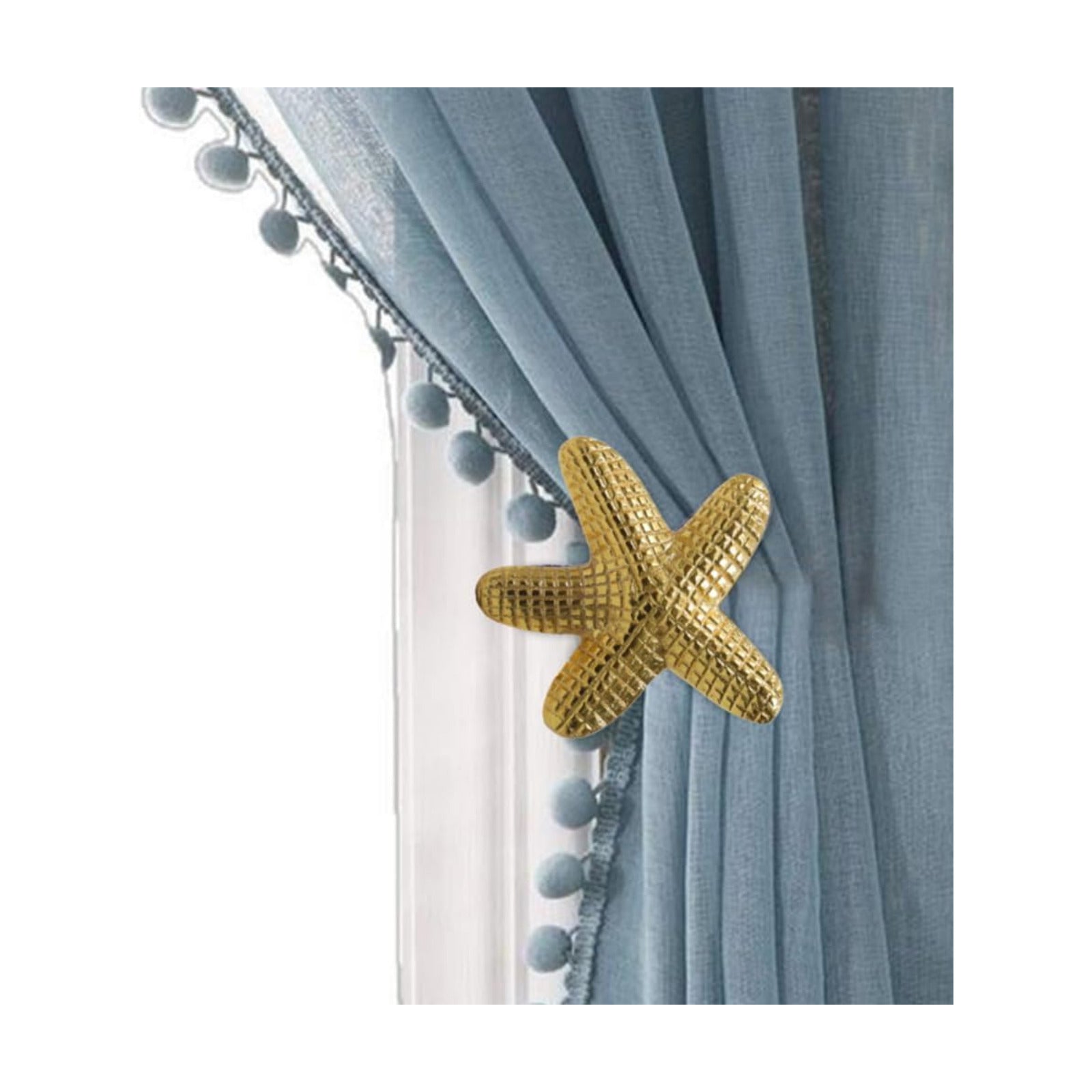 The Metal Magician Metal Nautical Starfish Curtain Holdback & Curtain Holder for Home, Bedroom & Office (Starfish Gold