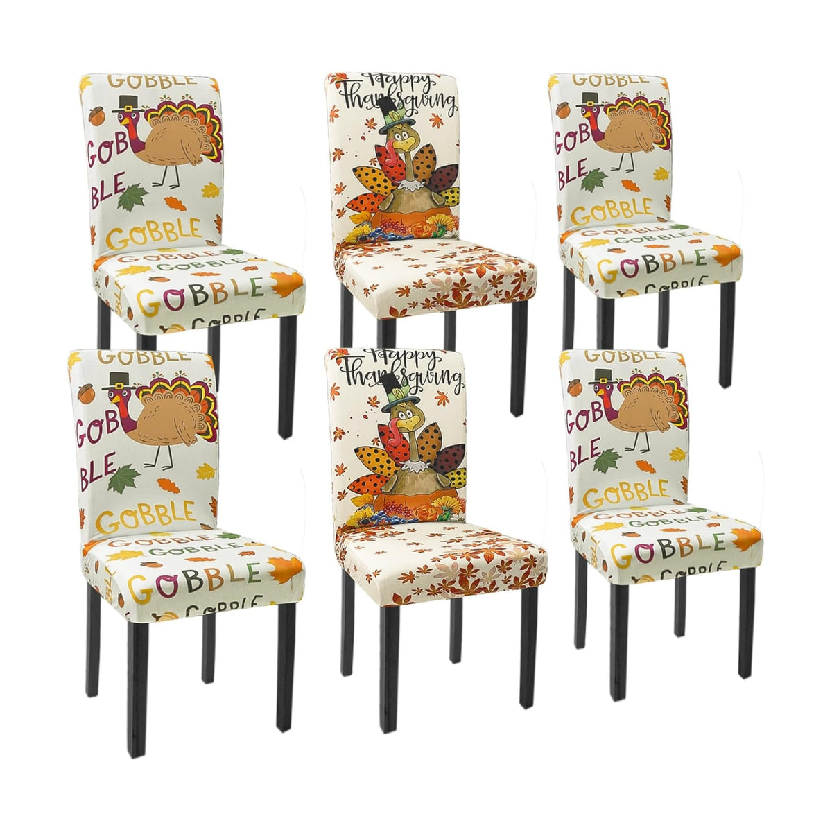 Thanksgiving Chair Covers Set of 6 Cute Turkey Stretch Parsons Slipcovers