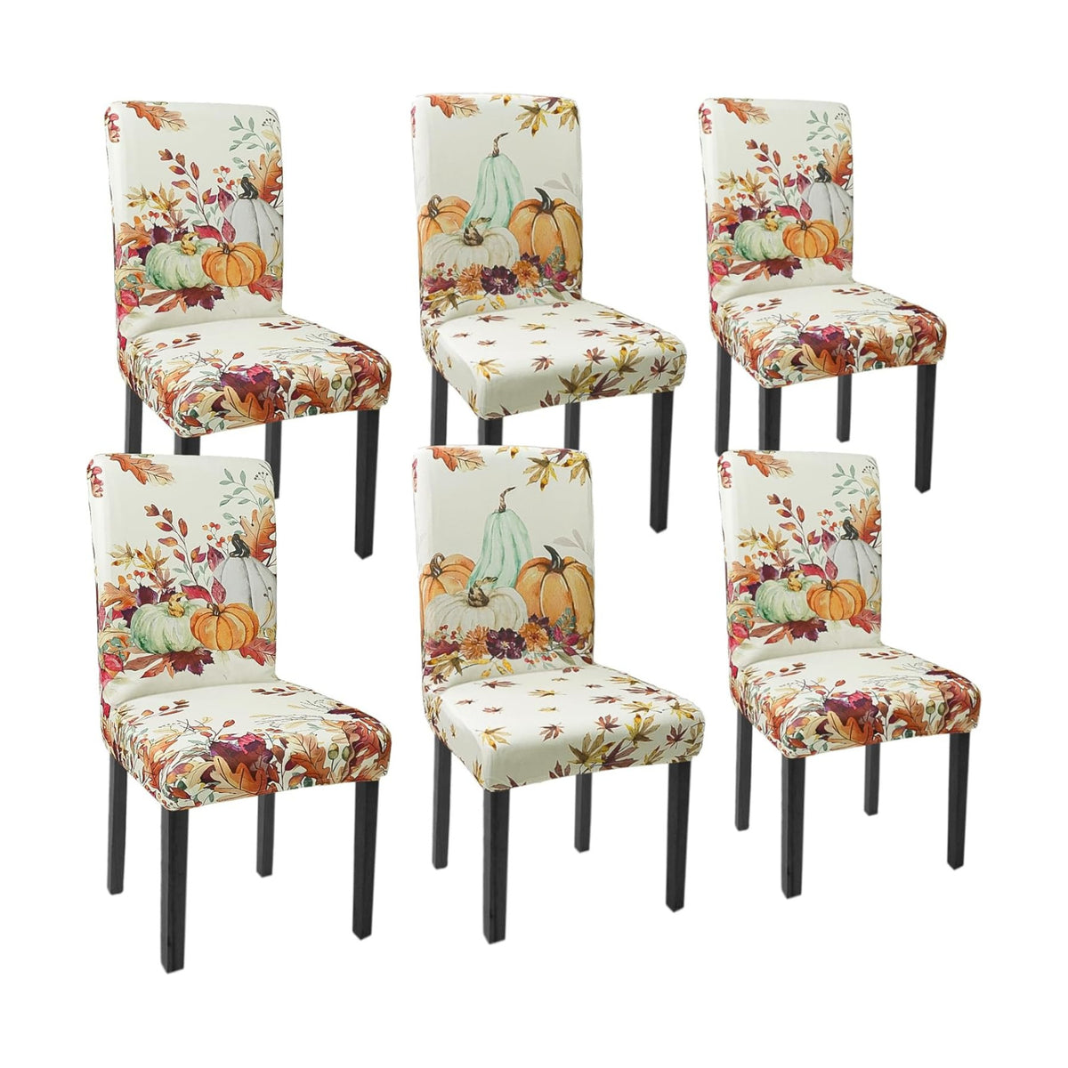 Fall Chair Covers Set of 6 Pumpkin Maple Leaves Stretch Parsons Slipcovers