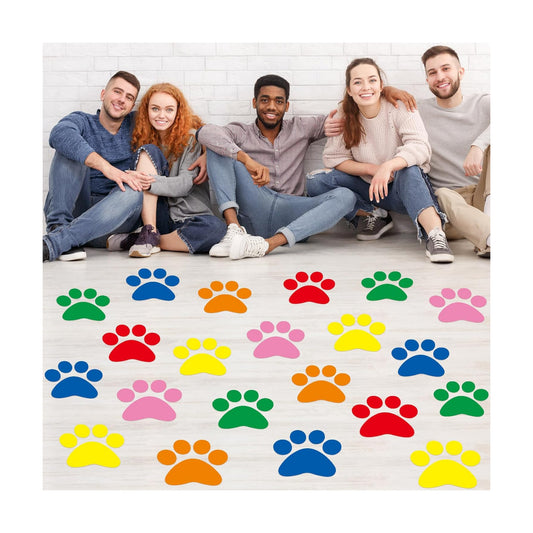 Paw Print Floor Decal 7.5" Large Pawprints Wall Cling Self Adhesive / Multi Color / Set of 30