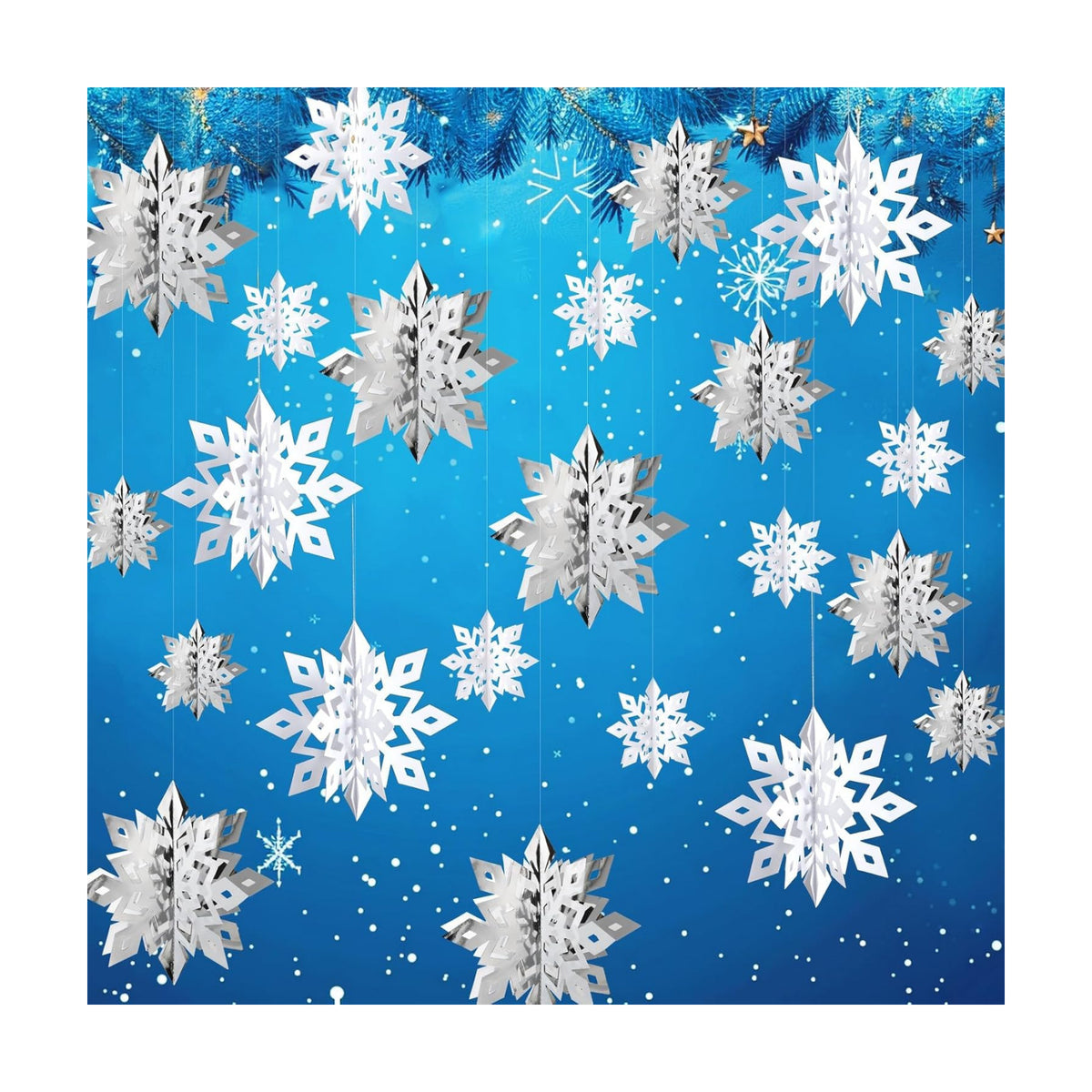 Snowflake Decorations, Paper Christmas Hanging Decor Indoor, 24-Pc
