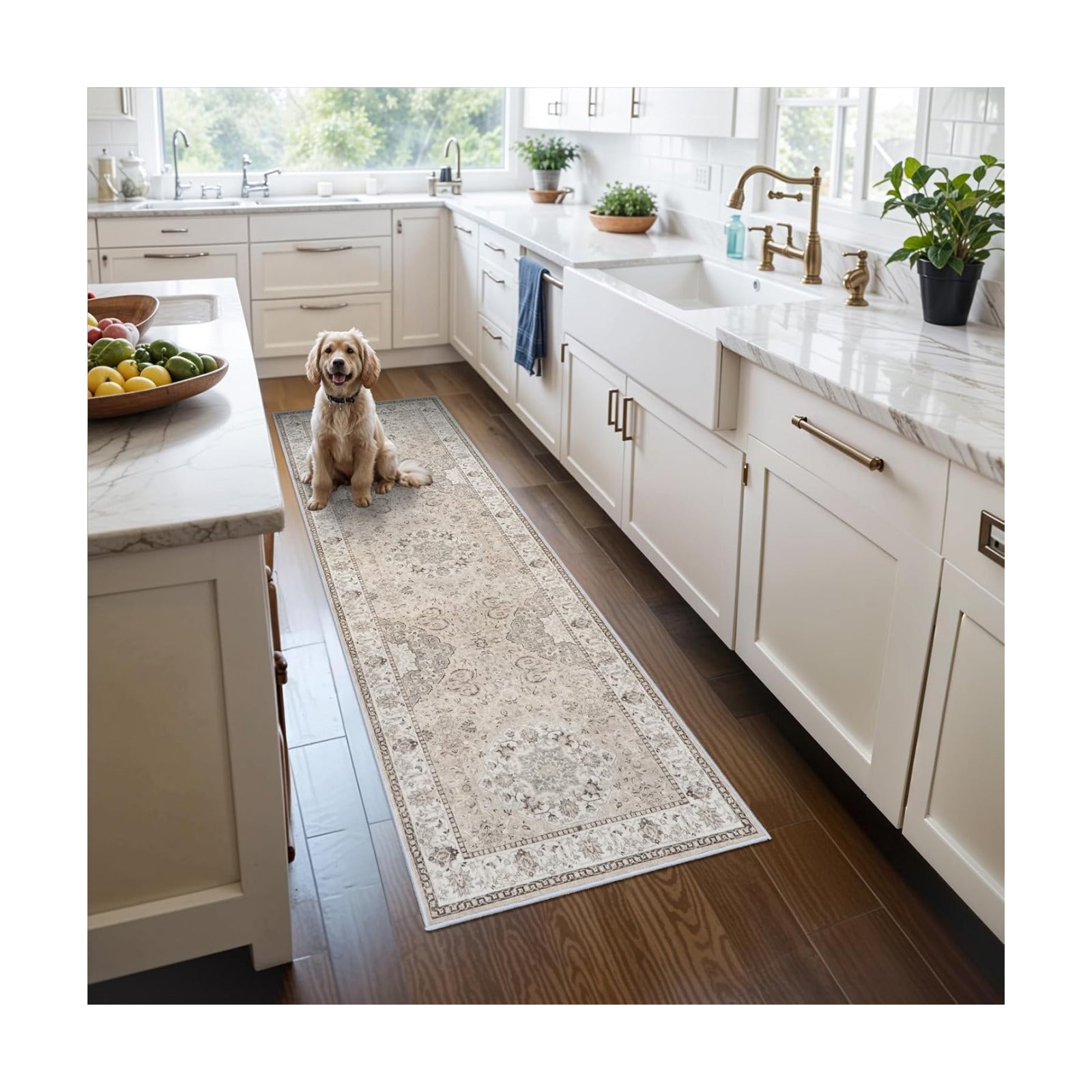 2x6 Hallway Washable Runner Rug : Vintage Soft Kitchen Laundry Runner with Non Slip Backing Farmhouse Entryway Living