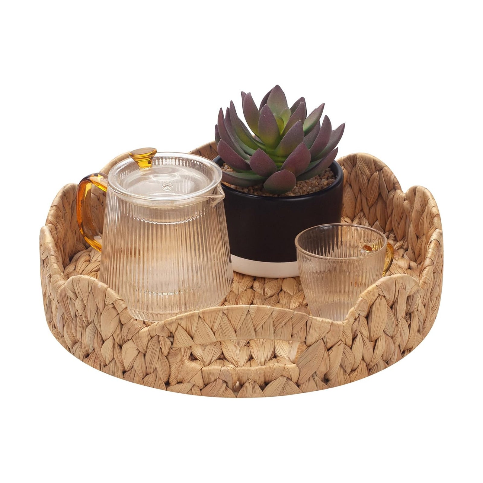 Decorative Water Hyacinth Scalloped Basket Tray / 11.8 / 12 Inch