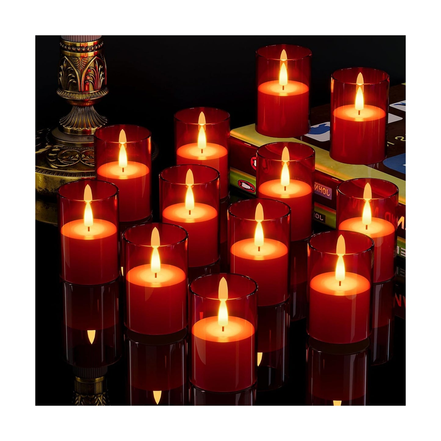 12Pack Flameless LED Candles with Timer, Battery Operated, Red, 2"x3" | Small Pillar & Votive Candle with Realistic