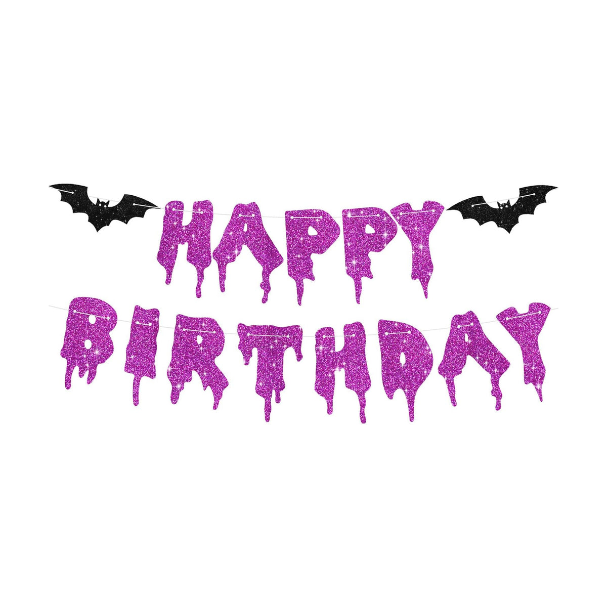 Purple Glitter Happy Birthday Halloween Banner- NO DIY - Halloween Hanging Paper Garland Bunting Banner Decorations, Party Supplies for Kids Boy Girl Birthday