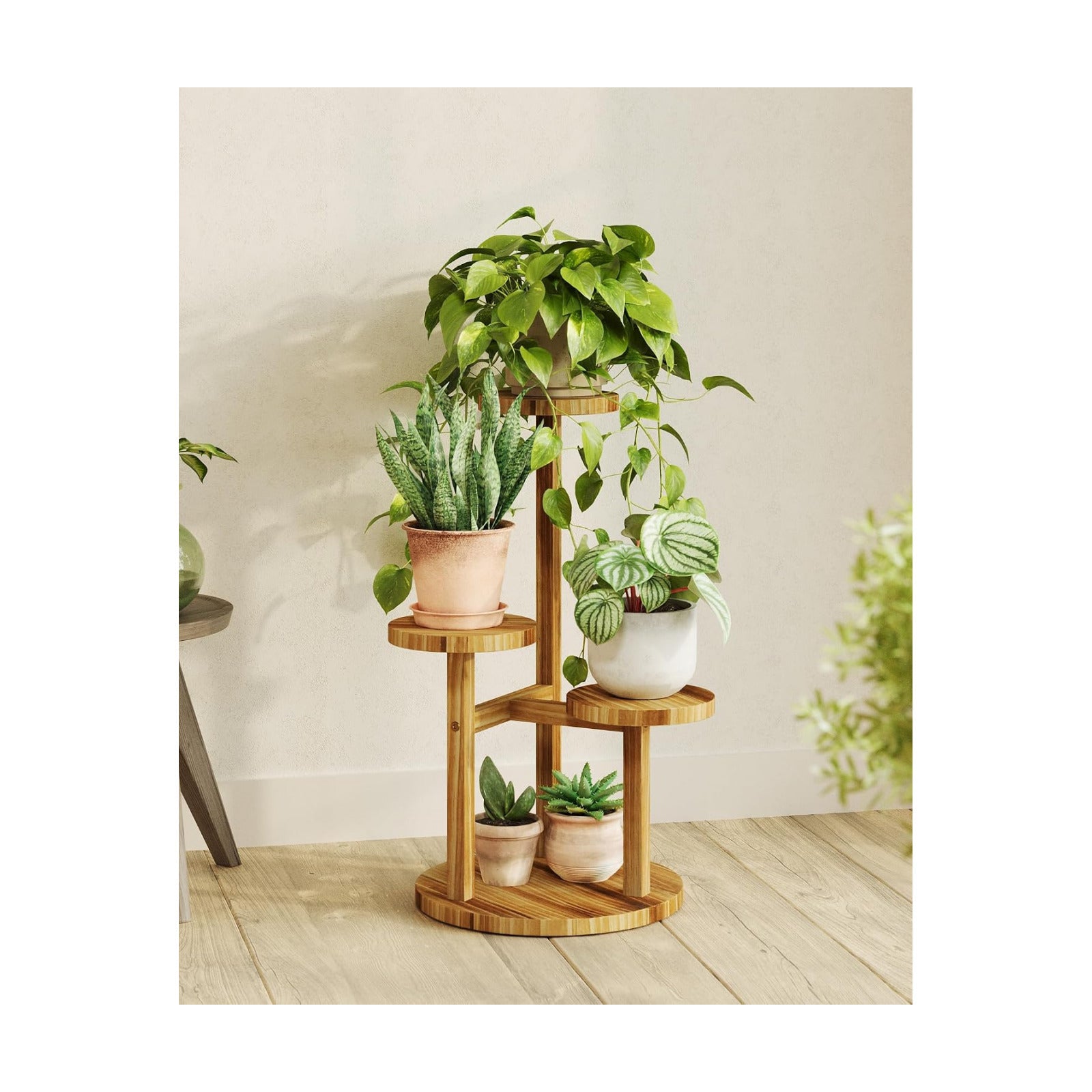 Bamworld Plant Stand Indoor Wood Plant Shelf 3 Tier Brown | plant holders for Multiple Plants Tall Corner Plant Stands