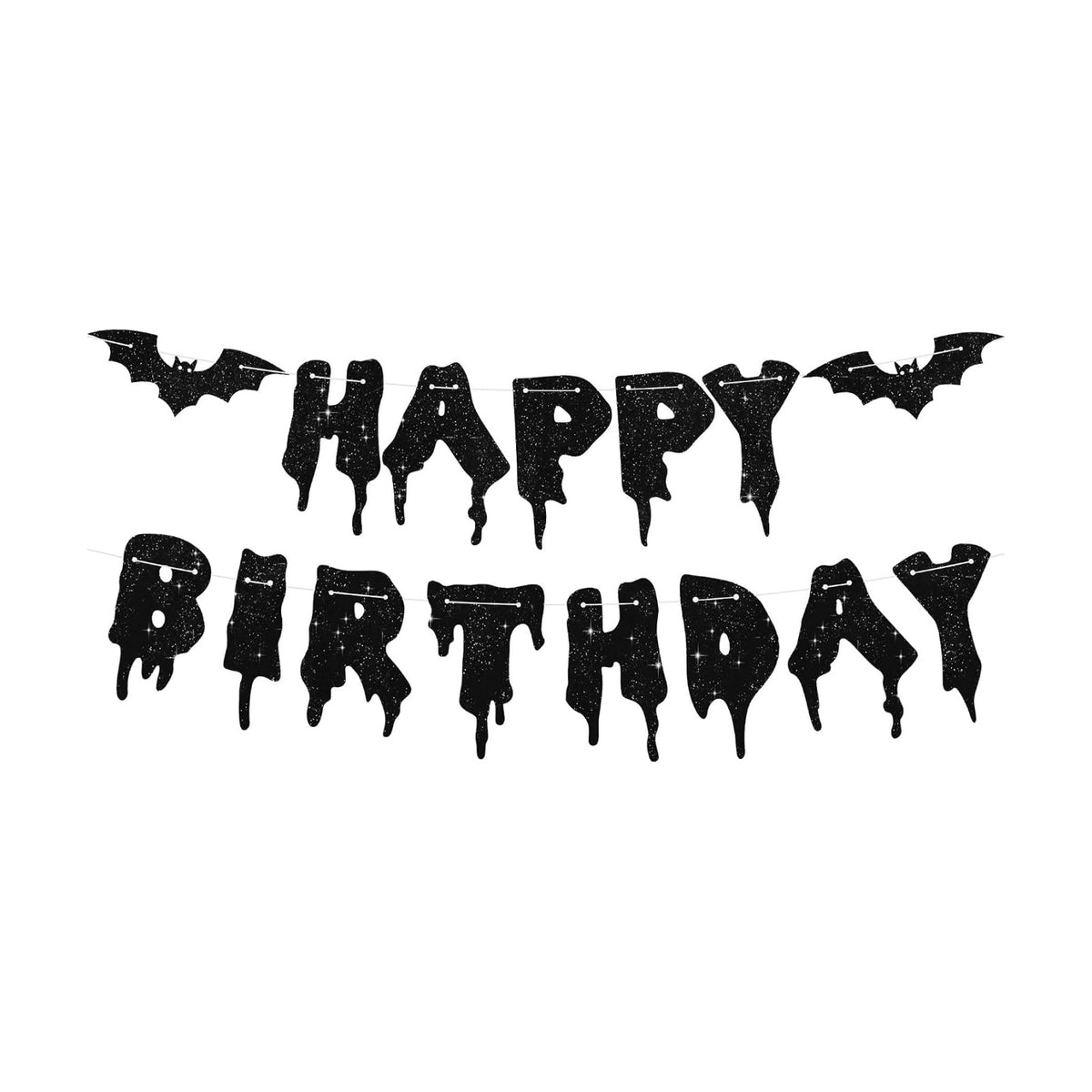 Glitter Black Glitter Happy Birthday Halloween Banner- NO DIY - Halloween Hanging Paper Garland Bunting Banner Decorations, Party Supplies for Kids Boy Girl Birthday