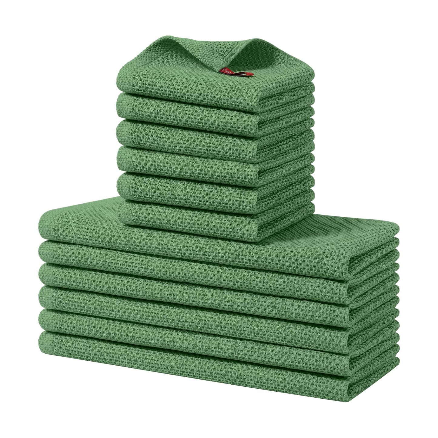 Homaxy 12 Pack 100% Cotton Kitchen Towels and Dishcloths Set, Grass Green | 12 x 12 Inches and 13 x 28 Inches Kitchen