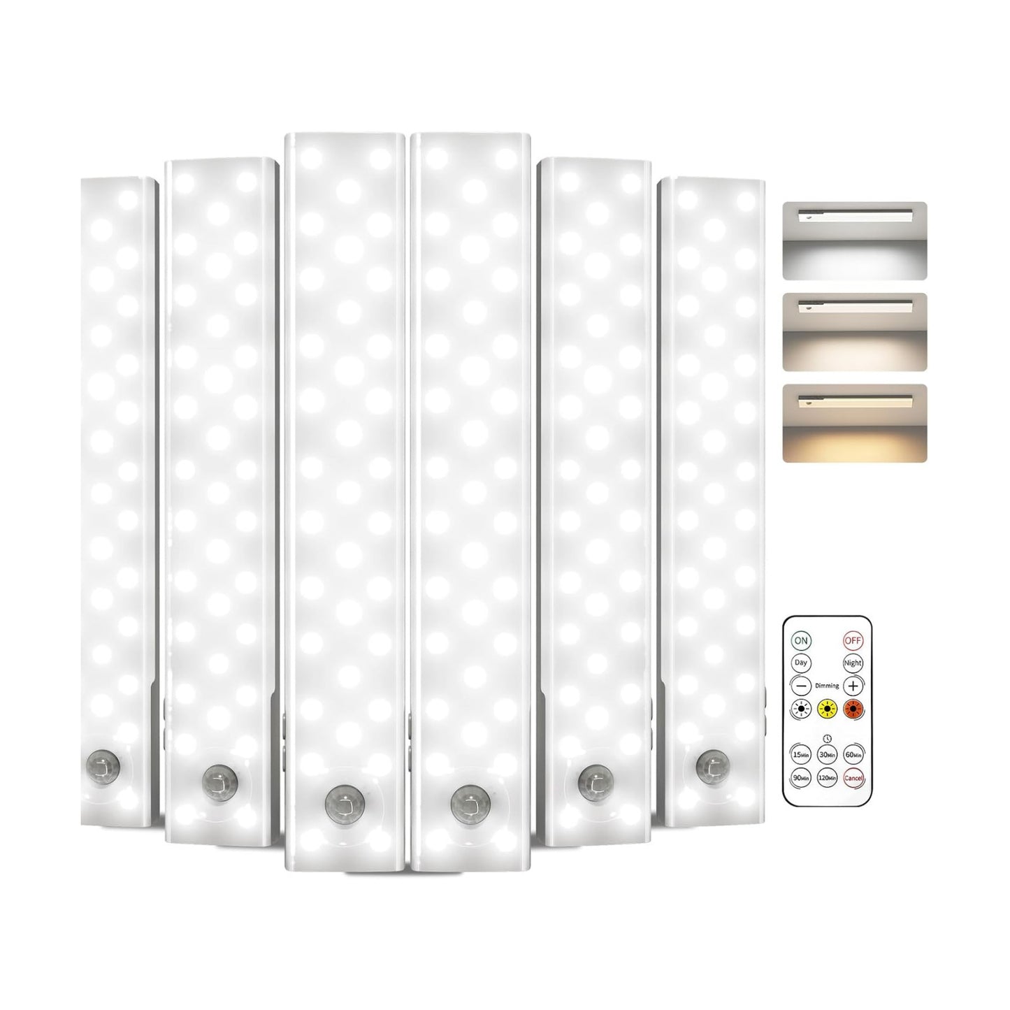EZVALO 6-Pack Under Cabinet Lighting, 2000mAh Rechargeable Wireless Motion Sensor Lights, 62LEDs, 3 Color Temps