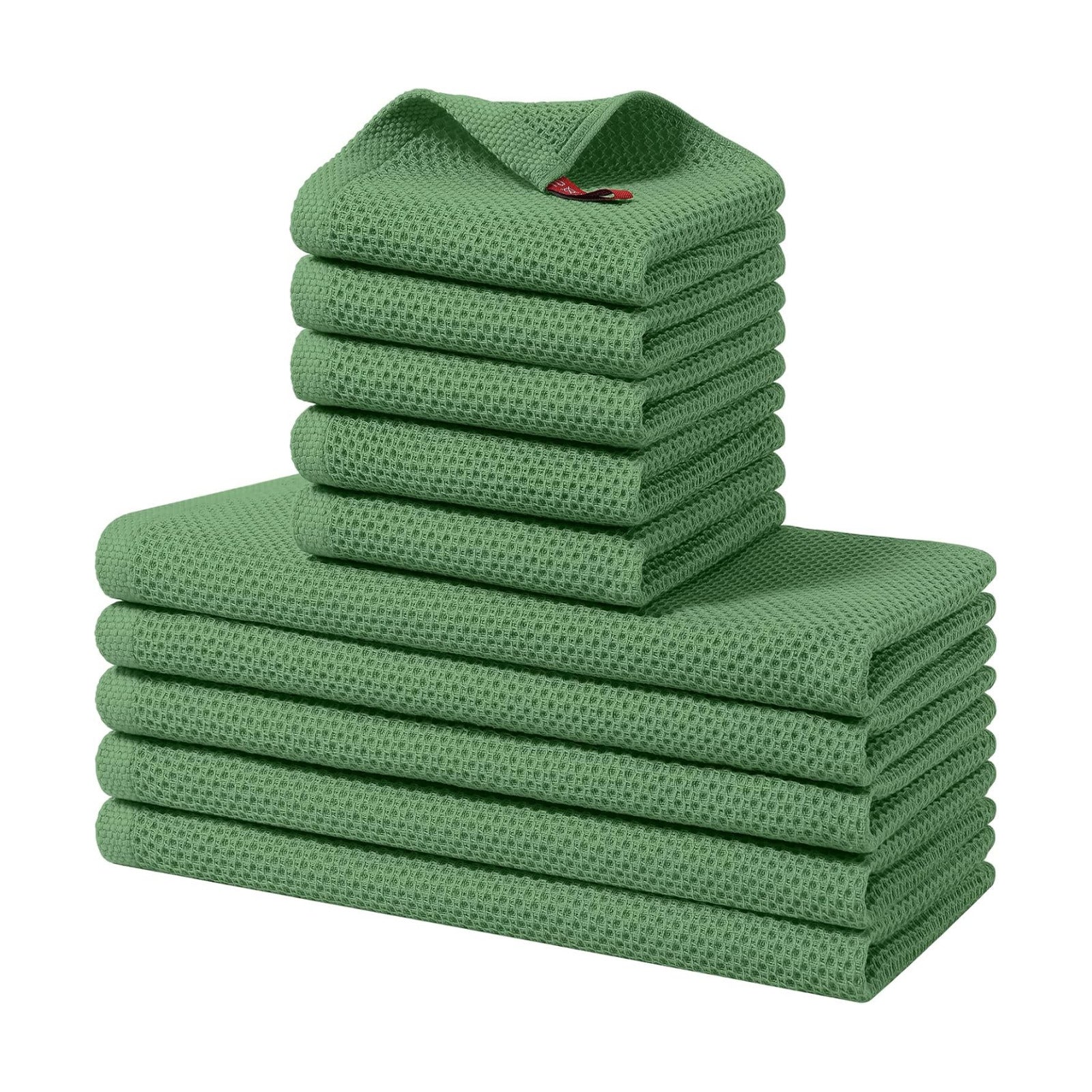 Homaxy 10 Pack 100% Cotton Kitchen Towels and Dishcloths Set, Grass Green | 12 x 12 Inches and 13 x 28 Inches Kitchen