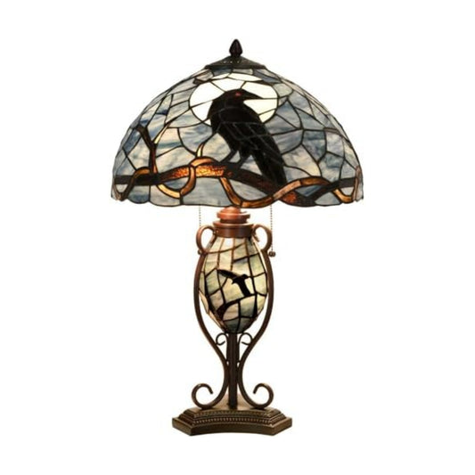 Bieye L10954 Raven Tiffany Style Stained Glass Table Lamp (Blue, 16Wx24H)
