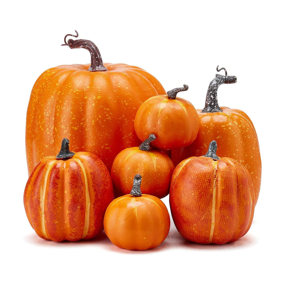Halloween Autumn Harvest Festival 7 Artificial Pumpkins of Various Styles Decorate Rural Style Farmhouses Foam Pumpkins Thanksgiving Dinner Party Home Festival Autumn Decoration (Orange)