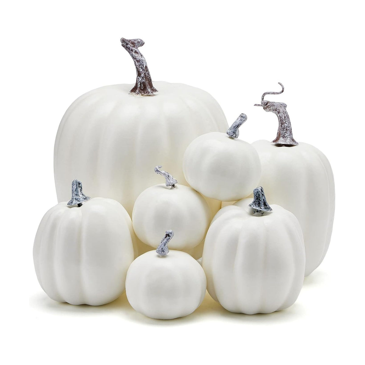 Halloween Autumn Harvest Festival 7 Artificial Pumpkins of Various Styles Decorate Rural Style Farmhouses Foam Pumpkins Thanksgiving Dinner Party Home Festival Autumn Decoration (White)