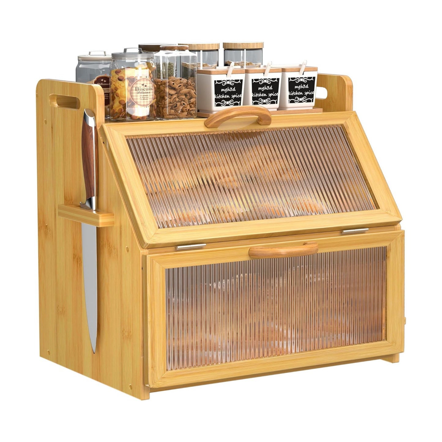 Bread Box for Kitchen Countertop, Large Bread Storage Container for Homemade Bread, Wooden Farmhouse Breadbox