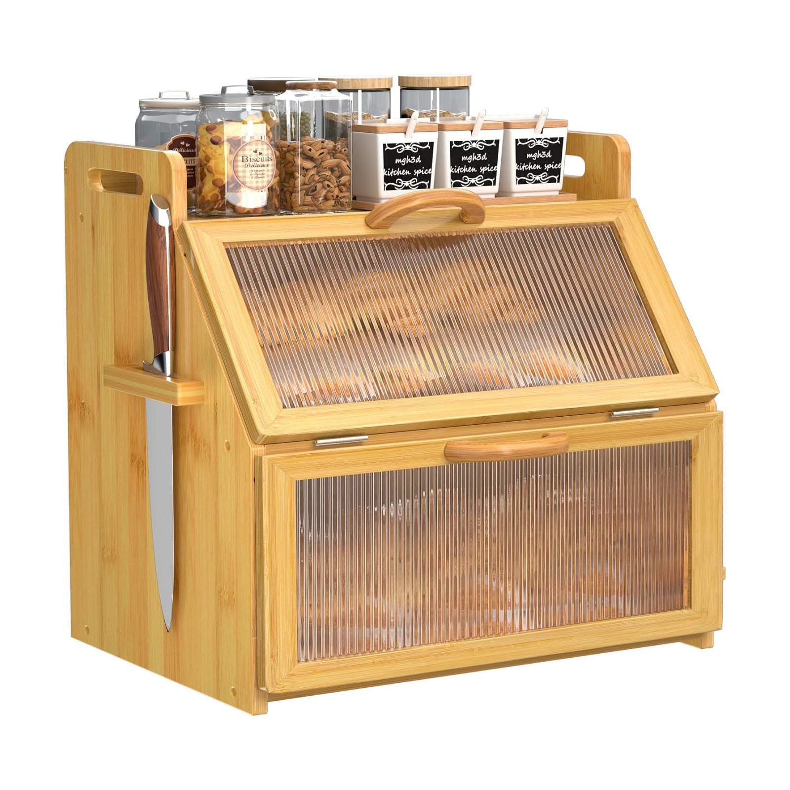 Bread Box for Kitchen Countertop, Large Bread Storage Container for Homemade Bread, Wooden Farmhouse Breadbox