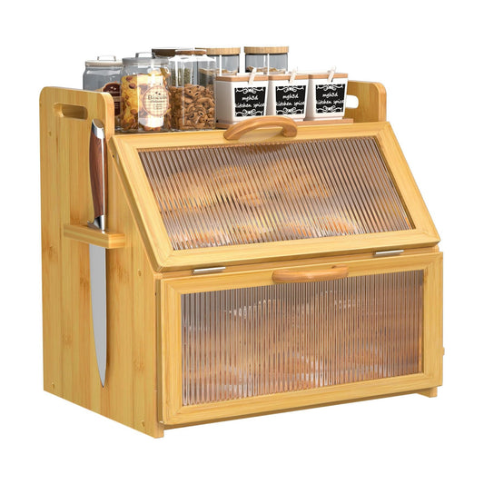 Bread Box for Kitchen Countertop, Large Bread Storage Container for Homemade Bread, Wooden Farmhouse Breadbox