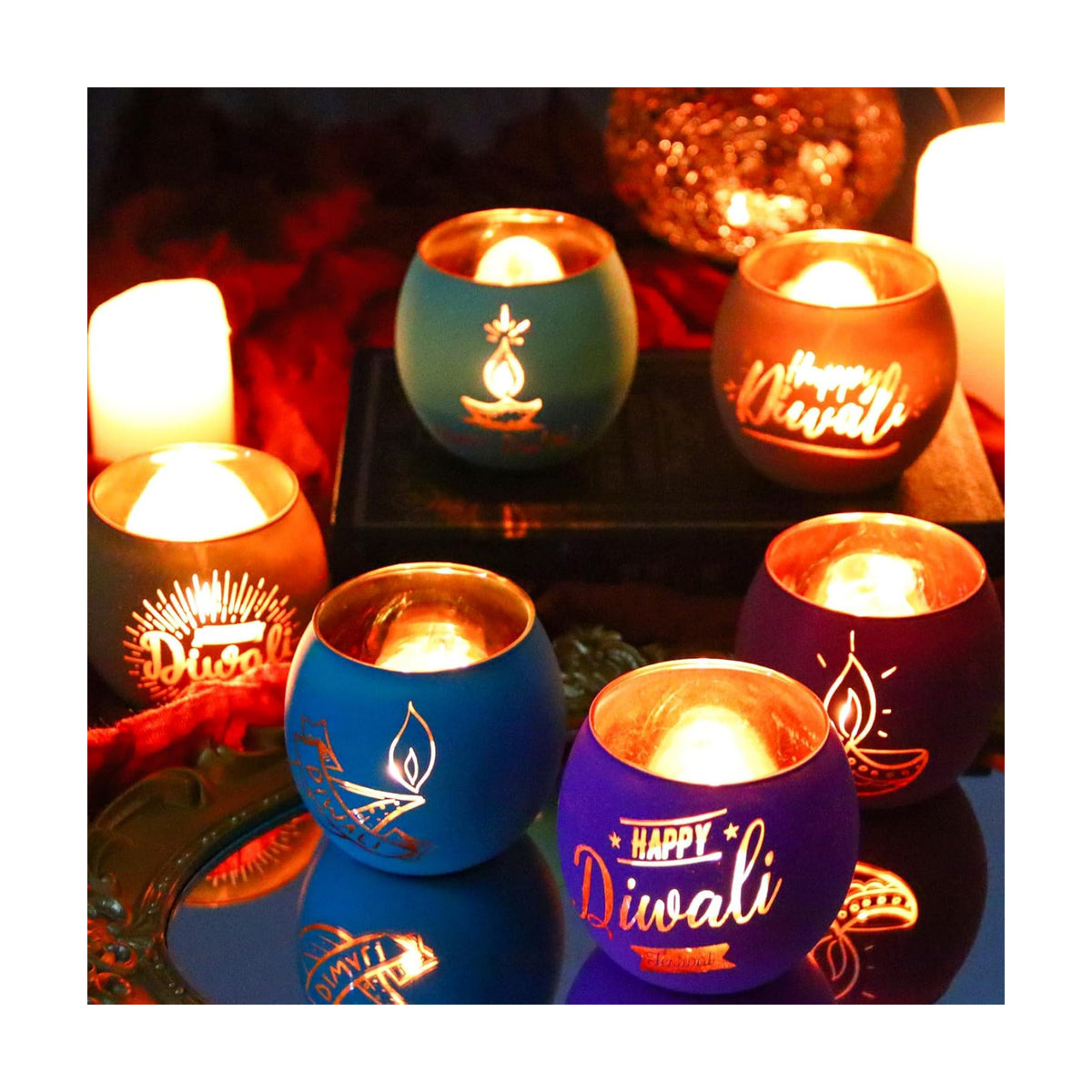 SHMILMH Happy Diwali Decorations for Home Candle Holder Diwali Gifts 6 PCS
